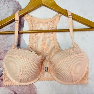 Peach Lace Raceback Bralett Look Front Close Padded